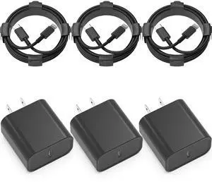 JAENFONG USB C Charger iPhone Charger Fast Charging 3Pack 20W Type C Wall Charger Block with 6FT Long USB C Charger Cable Compatible for iPhone 14Pro/13 Pro/12/12 Pro Max/11/XS Max/XS/XR/X/8-black