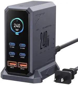 JAENFONG 240W USB C Charger Block, 6 Ports USB Charging Station,GaN 140W PD3.1 Laptop Fast Charger Adapter Desktop Charger Station for MacBook HP iPad iPhone Samsung