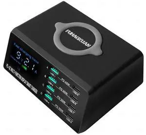 JAENFONG 110W USB Charging Station, 8-Port Fast Multi USB Charger Station with Wireless Charging & LED Display, Charging Dock for Multiple Devices, Compatible with iPhone, Samsung, Tablets, and More