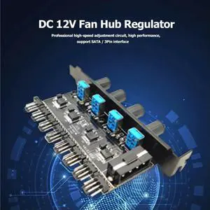 PCI Bracket 12V Fan Control Power Supply Extension Cable Splitter Adapter Controller 8 CH 4 Knobs PC Fan Speed Controller