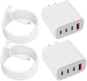 JAENFONG USB-C Charger Block,Wall Charger Block with C to C Cable,4-Port Power Adapter and Wall Plug Multiport Type C Charging Block Cube Compatible with iPhone 16 15 Pro Max XR XS and Tablets