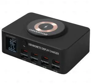 JAENFONG 140W 8-Port USB Charging Station with PD & QC 3.0, Fast Charger Block with Wireless Charging, Smart LED Display USB Charger Hub for Home, Office & Multiple Devices