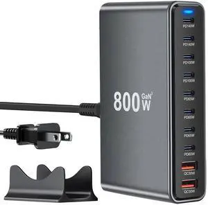 JAENFONGUSB C Charger Station 800W GaN USB C Charging Block, 10-Port Fast Charger Hub with Multiple Power Outputs, Compatible with Laptop, MacBook, iPad, iPhone 16/17/15/14/13/Pro Max, Samsung S24 S23