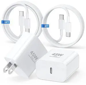 45W Super Fast Charger USBC for iPhone 16/15(Pro/Pro Max/Plus/16e),6+10FT Type C Fast Charging Cable Cord &Android Charger Block for Samsung Galaxy S24 S23 S22 S21 Ultra/ S10 S9 S8,iPad Pro/Air