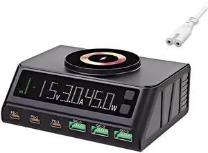 JAENFONG 110W Black Fast USB Charger Station, 6-Port (3USB and 3PD), Fast Charging with Digital Display for Charging laptops, Phones, Tablets, and Other USB Devices