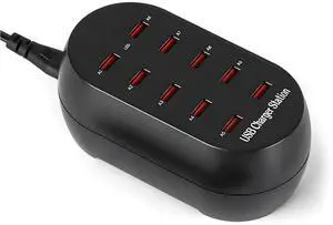 JAENFONG 10-Port USB Charging Station, 50W Multi-Device Charger Hub, Desktop Power Dock for Smartphones, for iPhone, Samsung Galaxy, iPad, Tablet, Drones, Headphones,Black