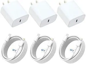 JAENFONG Charger for iPhone 14 Fast Charging, 3Pack USB C Wall Charger Block with 6FT Long Charging Cord Cable for iPhone 14 Charger/14 Pro Max/13/13 Pro Max/12/12 Pro Max/11/XR/XS/X and More