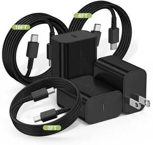 JAENFONG 45W Super Fast Charger USBC for Samsung Galaxy S25 S24 S23 S22 S21 Ultra/Plus, 3+6+10FT Type C Charger Fast Charging Cable Cord &Android Charger Block for Tab S10 S9 S8 S7,iPhone 16/15