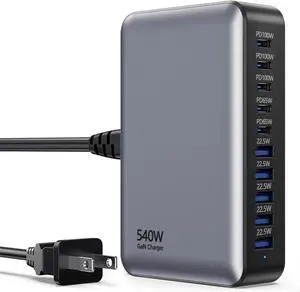 JAENFONG USB C Fast Charger Block, USB Charging Station 540W, PD 100W Laptop Charger, GaN Charging Block, 10 Port Multi Port Charer Hub Compatible with Laptop,MacBook,iPad,iPhone,Samsung Galaxy,Dell