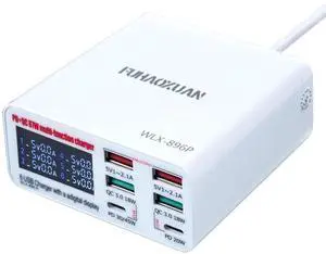 JAENFONG USB C Charger Block 87W, 6-Port Fast Charging Station for Travel, Office, Desktop, Multi USB Wall Charger Hub for iPhone, Samsung Galaxy, iPad, Laptop, Tablet, Drones, Headphones & More