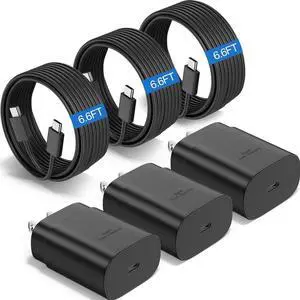 JAENFONG Type C Charger Fast Charging, 25W Samsung Super Fast Android Phone Charger Block with 6.6FT USB C Charger Cable for Samsung Galaxy S25 Ultra/S25/S24 Ultra/S24/S23 Ultra/S22 Ultra/S22+, 3Pack JAENFONG Type C Charger Fast Charging, 25W Samsung Super Fast Android Phone Charger Block with 6.6FT USB C Charger Cable for Samsung Galaxy S25 Ultra/S25/S24 Ultra/S24/S23 Ultra/S22 Ultra/S22+, 3Pack
