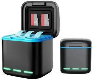 3-Channel Charger with Type C Cable Charger Station 2 SD Slot Charging Box for GoPro Go Pro Hero 8 7 6 5