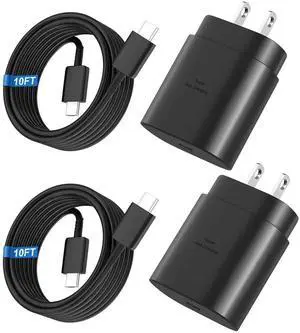 Super Fast Charger Type C,25W USB C Wall Charger Fast Charging for Samsung Galaxy S25 Ultra/S25/S25+/S24+/S24 Ultra/S24/S23 Ultra/S22 Ultra/S21 with 10FT Long Android Type C Charger Cable 2Pack