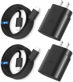 JAENFONGSuper Fast Charger Type C, 25W USB C Wall Charger Fast Charging for Samsung Galaxy S25 Ultra/S25/S25+/S24+/S24 Ultra/S24+/S23 Ultra/S22 Ultra/S21 Ultra with 3FT Long Type C Charger Cable 2Pack
