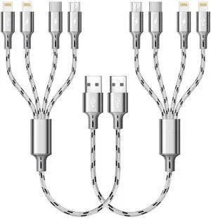JAENFONG Multi Charging Cable 2Pack 1Ft Short Multi Charging Cord Braided 4 in 1 Multiple USB Cable Charger Cable with Lightning/Type C/Micro USB Port for Cell Phone, iPhone, Galaxy, PS, Tablets JAENFONG Multi Charging Cable 2Pack 1Ft Short Multi Charging Cord Braided 4 in 1 Multiple USB Cable Charger Cable with Lightning/Type C/Micro USB Port for Cell Phone, iPhone, Galaxy, PS, Tablets