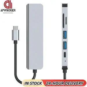 6 in 1 USB C Hub 100W PD 4K HDMI-Compatible USB C Multi-Port Adapter USB 3.0 USB 2.0 for USB C Laptops and Other Type C Devices