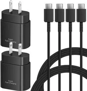 Type C Charger Fast Charging for Samsung - 25W USB C Charger Block,Android Phone Wall Charging with 6Ft Type C to C Cable for Galaxy S25 Ultra/S25/S25+/S24 Ultra/S24/S24+/S23/S22/Note 20(Black)