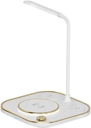 4 in 1 LED Desk Lamp with Wireless Charging Station for Multiple Devices Qi Wireless Certified Compatible with iPhone 13/12, 13/12 Pro, 13/12 Pro Max, iWatch, Airpods 2/Pro with LED Light White