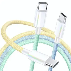 USB C Cable, 3 Pack 6FT 60W USB C to USB C Charger Cable 48 Strand Braided Colorful Type C Fast Charging Cable Cord Compatible with iPhone16/15/Pro/Max/Plus/MacBook/iPad Pro/Air/Samsung/Android