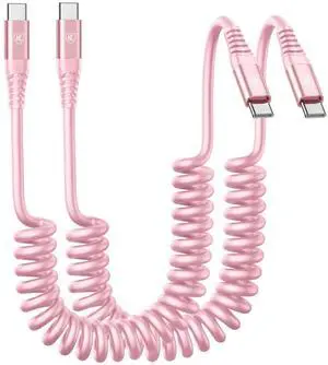 JAENFONG  USB C to C Cable 3FT for Car, Coiled USB C Fast Charging Cable for iPhone 17/16/15, 2Pack Type C Cord for iPhone 15/Plus/Pro/Pro Max/Samsung Galaxy S23-Pink