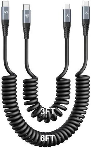 JAENFONG USB C to USB C Cable [3FT+6FT], 2Pack Coiled USB C Charger Cable for Car, Type C Fast Charging Cable Compatible with iPhone 17/16/ 15/Plus/Pro/Pro Max/MacBook Pro 2020/Samsung Galaxy S23