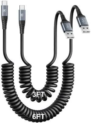 USB Type C Charger Cable Fast Charging [3FT+6FT],2Pack Coiled USB A to USB C Charger Cable for Car Android Auto USB C Charger Cord, USBC Cable Compatible with iPhone 17/16/15/Samsung Galaxy S20