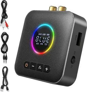 JAENFONG Bluetooth 5.4 Receiver for HiFi, 5.4 Bluetooth Audio Adapter for Streaming Music with USB, RCA, 3.5 mm AUX, 2-in-1 Bluetooth 5.4 Transmitter and Receiver for Home Stereo/Speaker/Car/TV/Tablet