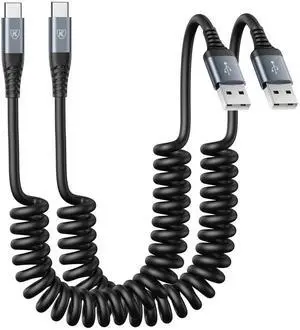 USB Type C Charger Cable Fast Charging,[2-Pack, 3ft]Coiled USB A to Type C Charger Cord for Car USB-C Cable Compatible with iPhone 17/16/15/Plus/Pro/Pro Max/Samsung Galaxy A10e A20 A50 S20 S10E