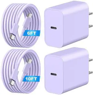 JAENFONG Fast Charger for Phone 16/15 Charger,2 Pack Type C Wall Charger Block with 2 Pack 6FT/10FT Long USB C to USB C,for Phone 16/15/Max/Pro,Pad,for Swiitchh,Samsunngg,Purple JAENFONG Fast Charger for Phone 16/15 Charger,2 Pack Type C Wall Charger Block with 2 Pack 6FT/10FT Long USB C to USB C,for Phone 16/15/Max/Pro,Pad,for Swiitchh,Samsunngg,Purple