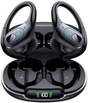True Wireless Earbuds, Bluetooth 5.3 Sport Wireless Headphone with LED Charging Case, 90H Playback Sweatproof Over Ear Running Ear Buds with Earhooks Workout Bluetooth Earphones for iOS Android
