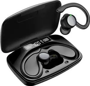 True Wireless Earbuds, Bluetooth Headphones 120H Playback Wireless Sports Earbuds with Over Ear Earhooks LED Display Charging Case IPX7 Waterproof Bluetooth Earphones for Running Workout, Black True Wireless Earbuds, Bluetooth Headphones 120H Playback Wireless Sports Earbuds with Over Ear Earhooks LED Display Charging Case IPX7 Waterproof Bluetooth Earphones for Running Workout, Black