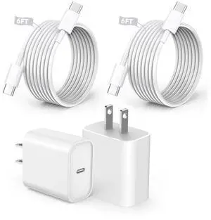 JAENFONG Fast iPhone 16 15 Charger, 2Pack 20W USB C Fast Charger Block iPhone 16 Charger Fast Charging with 6FT Long USB C to C Cable for iPhone 16/16 ProMax/15 Plus/15 Pro, iPad 10/Mini 6/Air 4/5/
