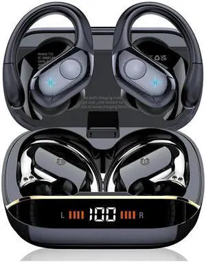Wireless Earbuds Bluetooth 5.4 Headphones 75H Playtime Stereo Deep Bass Sports Ear Buds with Earhooks, LED Display Bluetooth Earbuds with 4 ENC Mic, IP7 Waterproof Earphone for Workout/Running
