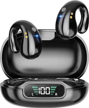 JAENFONG Open Ear Clip Headphones, True Wireless Earbuds Bluetooth 5.3 Sports Earphones Built-in Mic with Ear Hooks, 36H Playtime Charging Case LED Display, IP7 Waterproof Fitness Ear Buds for Running