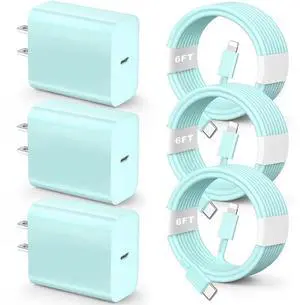 JAENFONG for iPhone Fast ChargerMFi Certified 3 Pack 20W PD USB C Wall Charger Adapter with 6FT USB C to ightning Cord Fast Charging Cable Compatible with iPhone 14/13/12/11/Pro/Pro Max/Xs/Xr/X, Blue