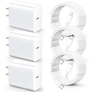 JAENFONG for iPhone Fast ChargerMFi Certified 3 Pack 20W PD USB C Wall Charger Adapter with 6FT USB C to ightning Cord Fast Charging Cable Compatible with iPhone 14/13/12/11/Pro/Pro Max/Xs/Xr/X, White