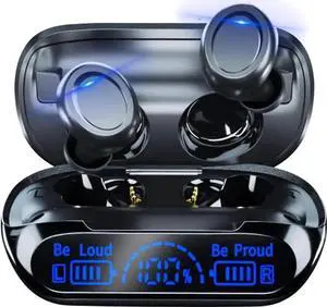 True Wireless Earbuds Bluetooth 5.3 Headphones,160hrs Playback Button Control IP6 Waterproof Earphones In-Ear Power Display TWS EarBuds with Mic and 1800mAh Charging Case Stereo Bass for Workout Sport