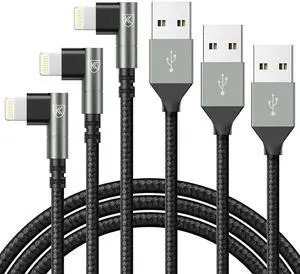 JAENFONG 90 Degree iPhone Charger 6FT, 3Pack Fast Charging Cables Cord,6Feet Right Angle Nylon Braided USB Lightning Cable for iPhone 14/13/12/11/Pro/Max/Mini/X/Plus/8/7/6/5S/Plus/iPad