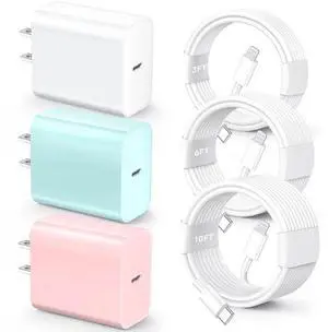 for iPhone 14 13 12 11 Fast Charger,[MFi Certified] 3 Pack 20W USB C Charger Block with 3FT&6FT&10FT USB C to ightning Fast Charging Cable Compatible with iPhone 14/13/12/11/Pro/Pro Max/Xs/Xr/X
