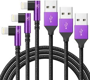 JAENFONG 10ft iPhone Charger Cable,3Pack 90 Degree Lightning Cable, [Apple MFi Certified] Long Fast Charging Cord Compatible for iPhone 14/13/12/11/Pro/Max/Mini/X/Plus/8/7/6/Plus/ - Purple