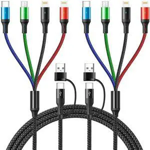 JAENFONG4 in 2 Multi Charging Cable 3.5A, [2Pack 6Ft] Multiple fast Charging Cord USB A/C to Type C/Micro USB/Lightning Universal Braided Charger Cable,Multi Charger for Cell Phones,iPhone,Galaxy More