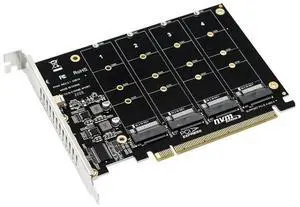 4 Port M.2 NVME SSD To PCIE X16 Adapter Card PCIE Split/PCIE RAID LED Indicator Support M.2 PCI-E SSD/M.2 Device NVME Protocol