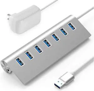 JAENFONG 3.0 Hub 7 Ports,KEHIPI Aluminum USB Hub 3.0 with 5V/4A 20W Power Adapter and 4.9Ft USB Cable, USB Hub for MacBook, Mac Pro, Mac Mini, Laptop, Desktop