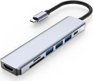 JAENFONG USB C Hub, Type C Hub, TOTU 7-in-1 4K USB C to HDMI, 1 USB3.0, 2 USB2.0, Micro SD/TF Card Reader, USB-C PD 3.0, Compatible for Mac Pro and Other Type C Laptops