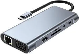 USB C Hub,Type C Hub,TOTU 11-in-1 Adapter with Ethernet, 4K USB C to HDMI,VGA, 2 USB3.0 2 USB2.0,Micro SD/TF Card Reader, Mic/Audio, USB-C PD 3.0,Compatible for Mac Pro and Other Type C Laptops