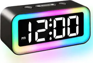 Colorful Nightlight LED Digital Alarm Clock with Super Loud Dual alarm, Weekday mode, Snooze, Dimmer, USB Charging Port for Livingroom, Bedroom,Bedside, Heavy Sleeper,Adult,Kid,Teens,gift,Black