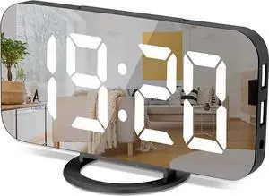 JAENFONG Digital Alarm Clock,6" Large LED Display with Dual USB Charger Ports | Auto Dimmer Mode | Easy Snooze Function, Modern Mirror Desk Wall Clock for Bedroom Home Office for All People (Black)