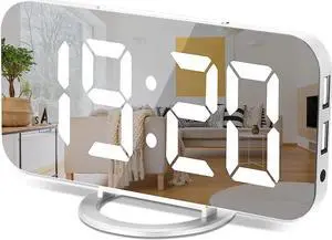 Digital Alarm Clock,6" Large LED Display with Dual USB Charger Ports | Auto Dimmer Mode | Easy Snooze Function, Modern Mirror Desk Wall Clock for Bedroom Home Office for All People (White) Digital Alarm Clock,6" Large LED Display with Dual USB Charger Ports | Auto Dimmer Mode | Easy Snooze Function, Modern Mirror Desk Wall Clock for Bedroom Home Office for All People (White)