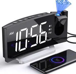 Display Time, Clock with USB Charger, 0-100% Dimmer, Projection Time on Ceiling, FM Radio, Dual Alarms, LED Display, 30 Stations, Sleep Timer, 5 Alarm Sounds, Snooze, Digital Clock for Office/B Display Time, Clock with USB Charger, 0-100% Dimmer, Projection Time on Ceiling, FM Radio, Dual Alarms, LED Display, 30 Stations, Sleep Timer, 5 Alarm Sounds, Snooze, Digital Clock for Office/B