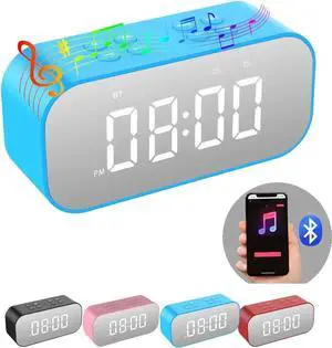Digital Alarm Clock with Bluetooth Speaker,Desk Clock for Bedroom/Office,Small Table Clock with Dual Alarms,Snooze,Dimmable LED Display,Hands-Free Calling.(12H Format,Blue)